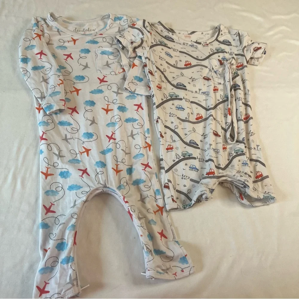 Doodalou Bamboo Pair of One Pieces Footies &‎ Romper- Airplane and Cars